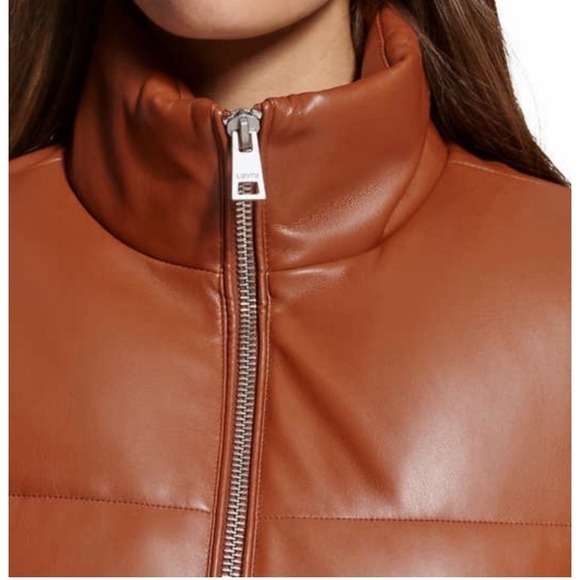 Levi Strauss & Co Women Brown Faux Leather Puffer Jacket Stand Collar Size L - Picture 3 of 10